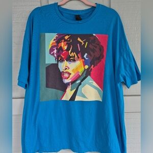 Tina Turner Art To Wear  Blue T Shirt Womans Size 3X S/S Artsy Festival Concert